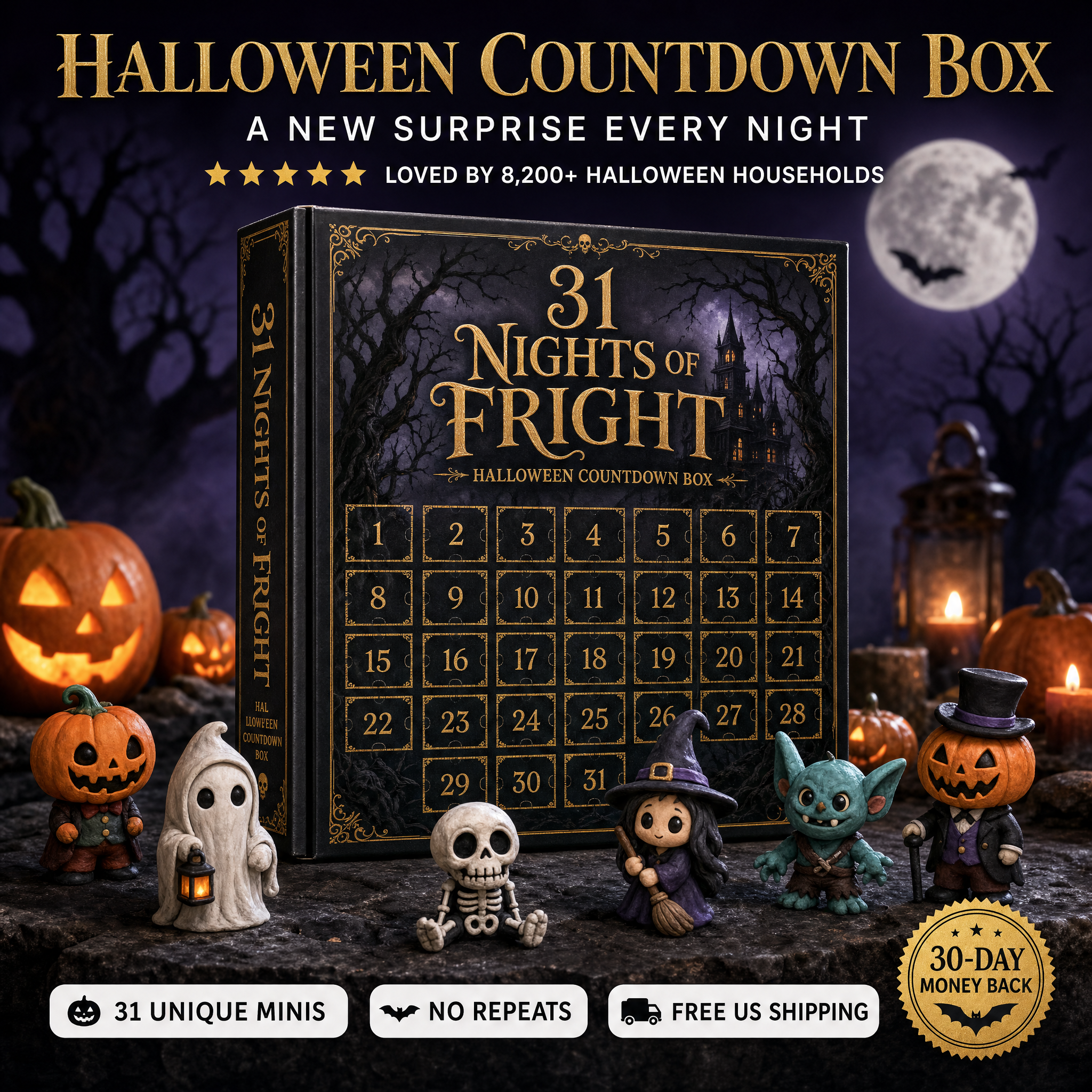Halloween Countdown Box – 31 Nights of Fright with collectible mini figurines